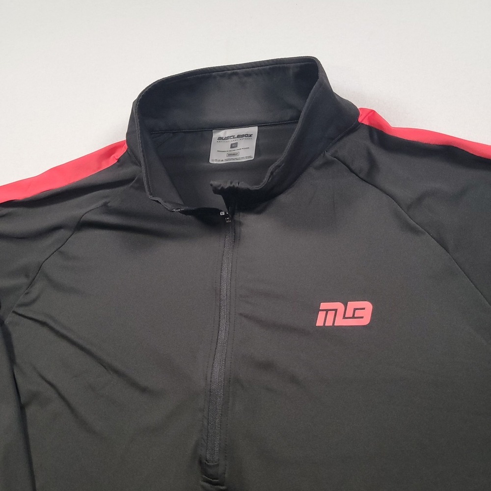 MuscleBox Men Quarter Zip‎ Pullover XL Black Red Athletic Top